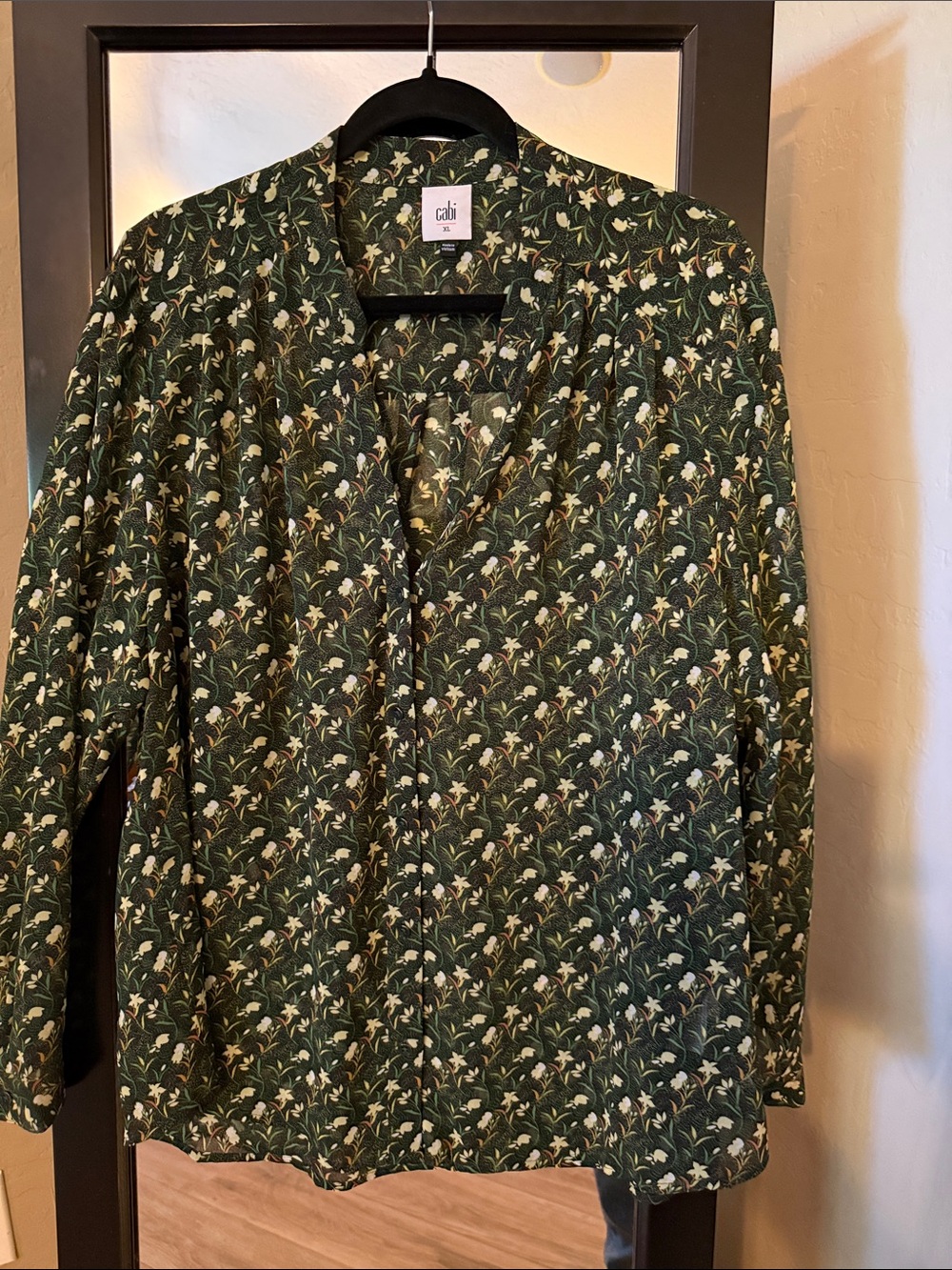CAbi Dark Green Floral Button-Down Shirt